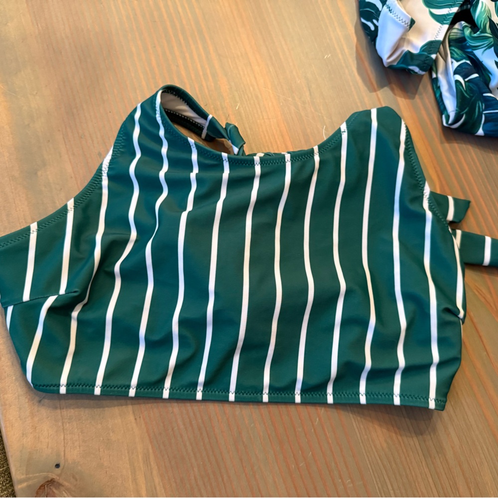 Green Striped Women's Bikini Top